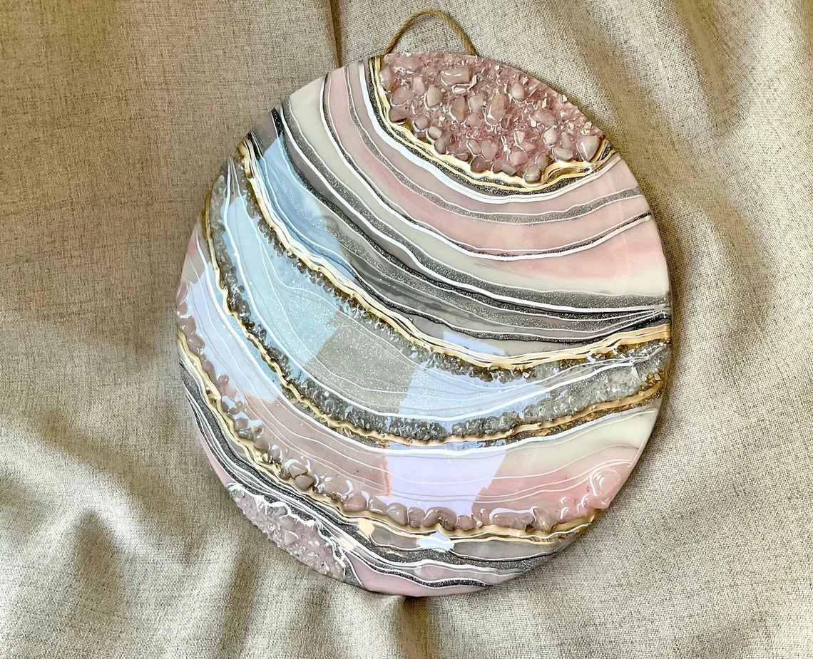 Blush Pink Gold And Gray Round Resin Wall Art - Ann Taylor Creation and Designs