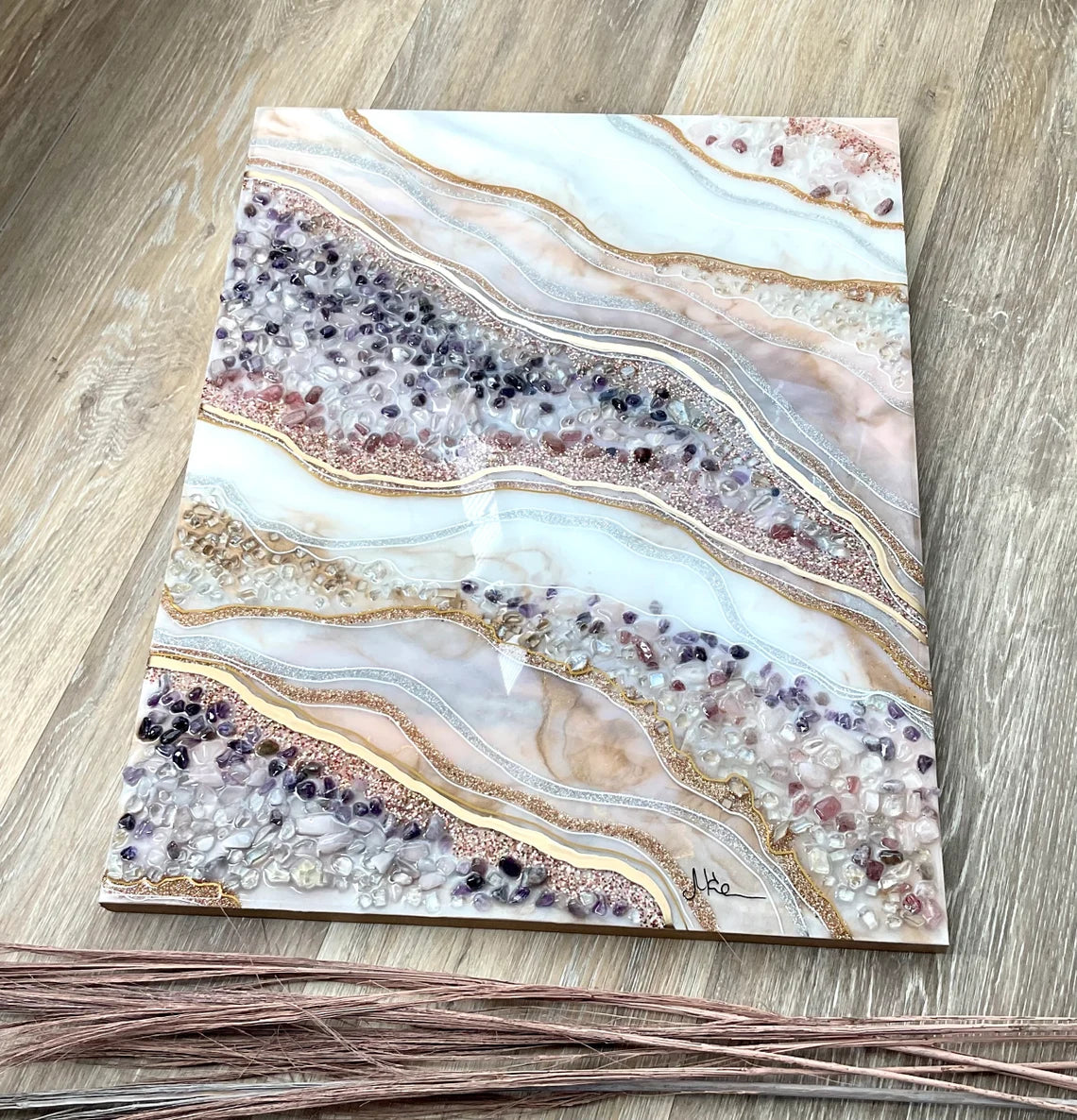 Light Blue Gold And Mauve Resin Wall Art - Ann Taylor Creation and Designs