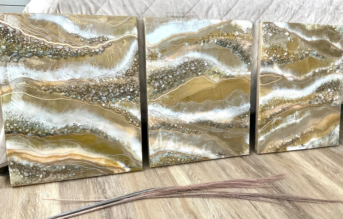 Gold White And Brass Resin Wall Art