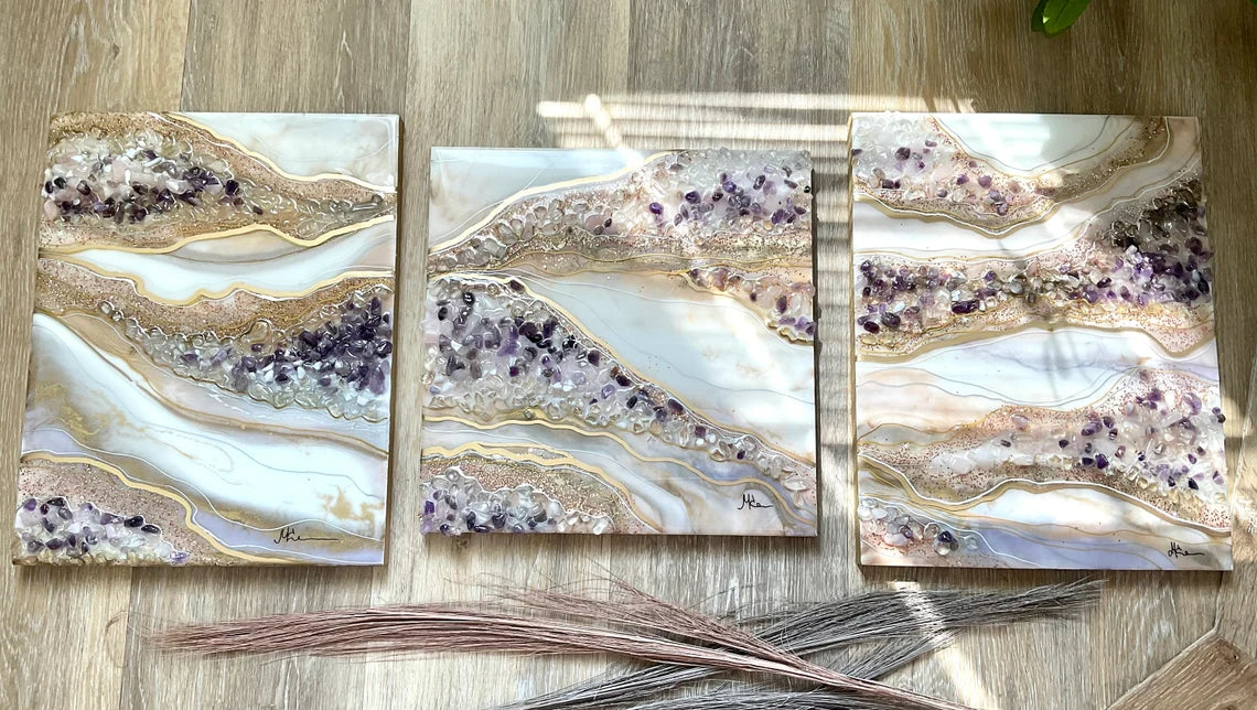 Light Blue Gold And Mauve Resin Wall Art - Ann Taylor Creation and Designs