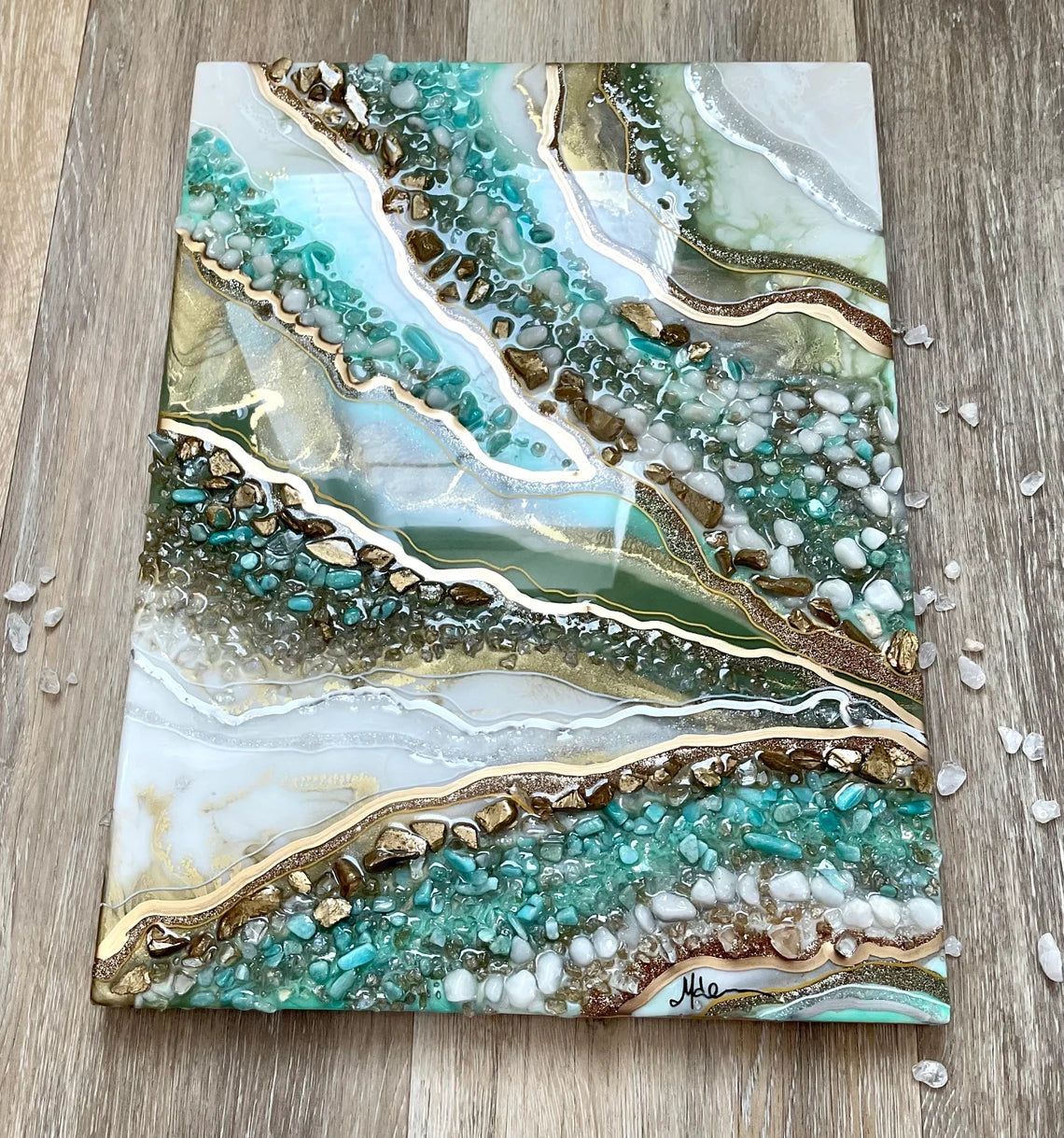 Aqua And Gold Resin Wall Art