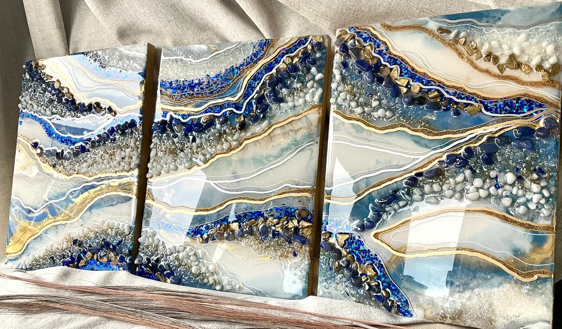 Royal Blue White & Gold Resin Wall Art