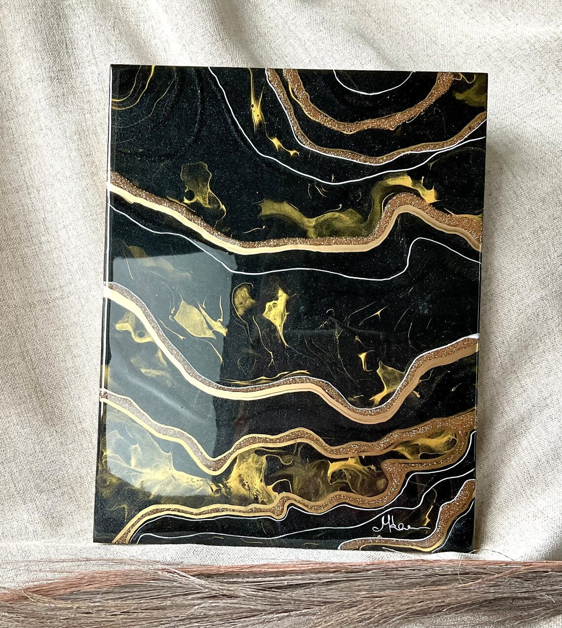 Black Gold And Mustard Yellow Resin Wall Art