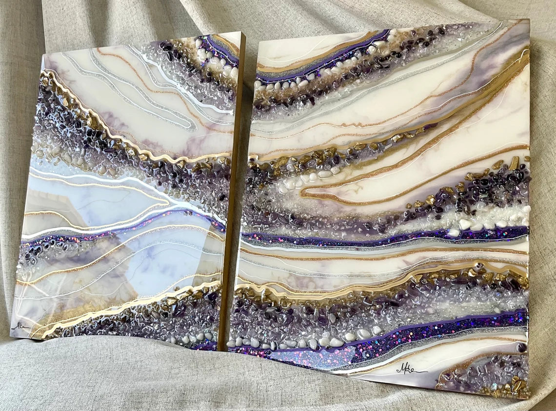 Purple Silver And Gold Sparkling Resin Wall Art - Ann Taylor Creation and Designs