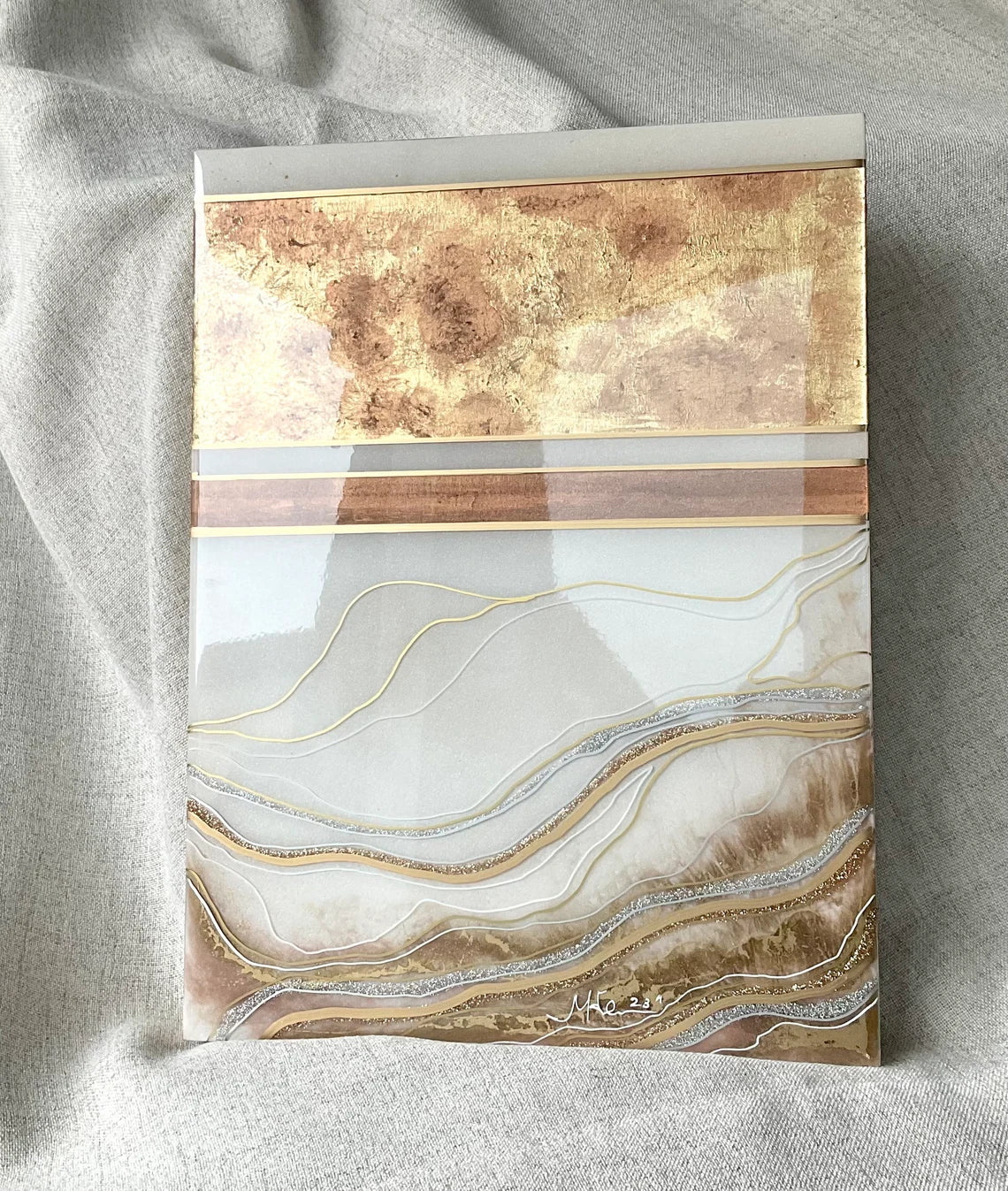 Resin White Ocean and Golden Sands Wall Art - Ann Taylor Creation and Designs