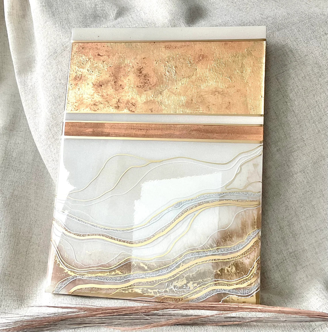 Resin White Ocean and Golden Sands Wall Art - Ann Taylor Creation and Designs