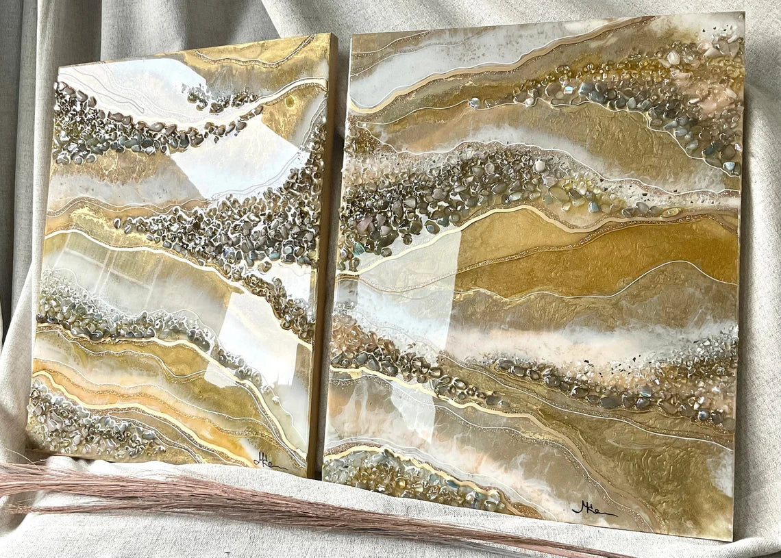 Gold White And Brass Resin Wall Art