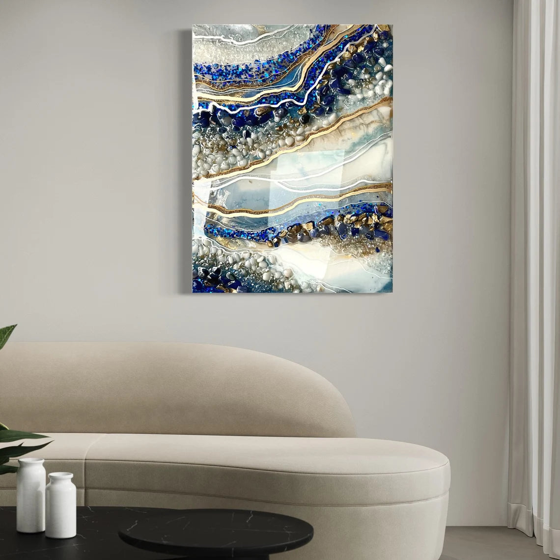 Royal Blue White & Gold Resin Wall Art