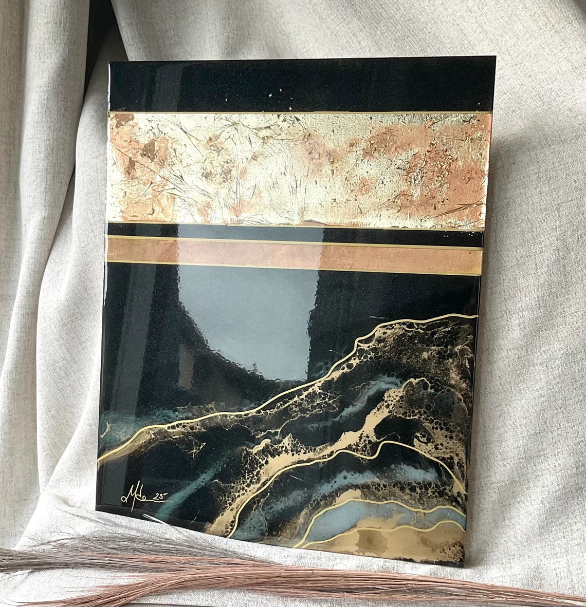 Resin Golden Ocean and Sands Black Wall Art - Ann Taylor Creation and Designs