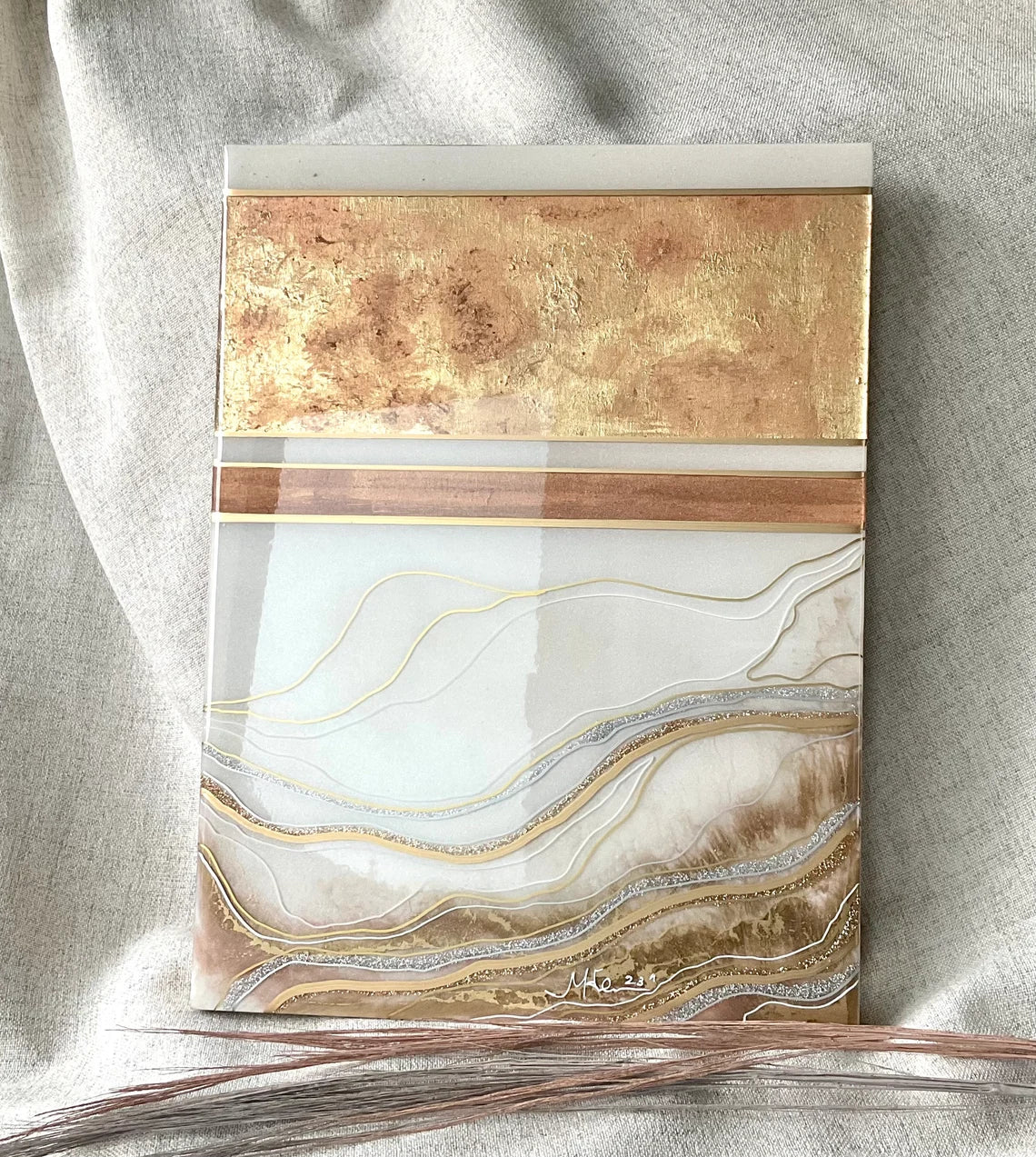 Resin White Ocean and Golden Sands Wall Art - Ann Taylor Creation and Designs