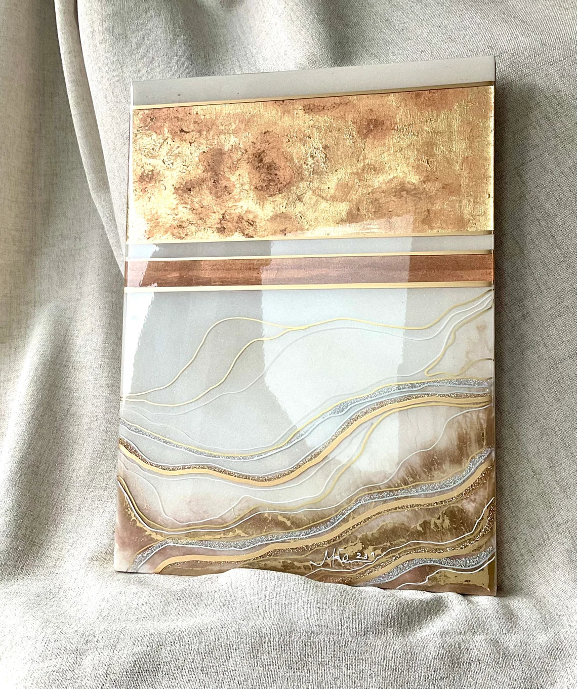 Resin White Ocean and Golden Sands Wall Art - Ann Taylor Creation and Designs