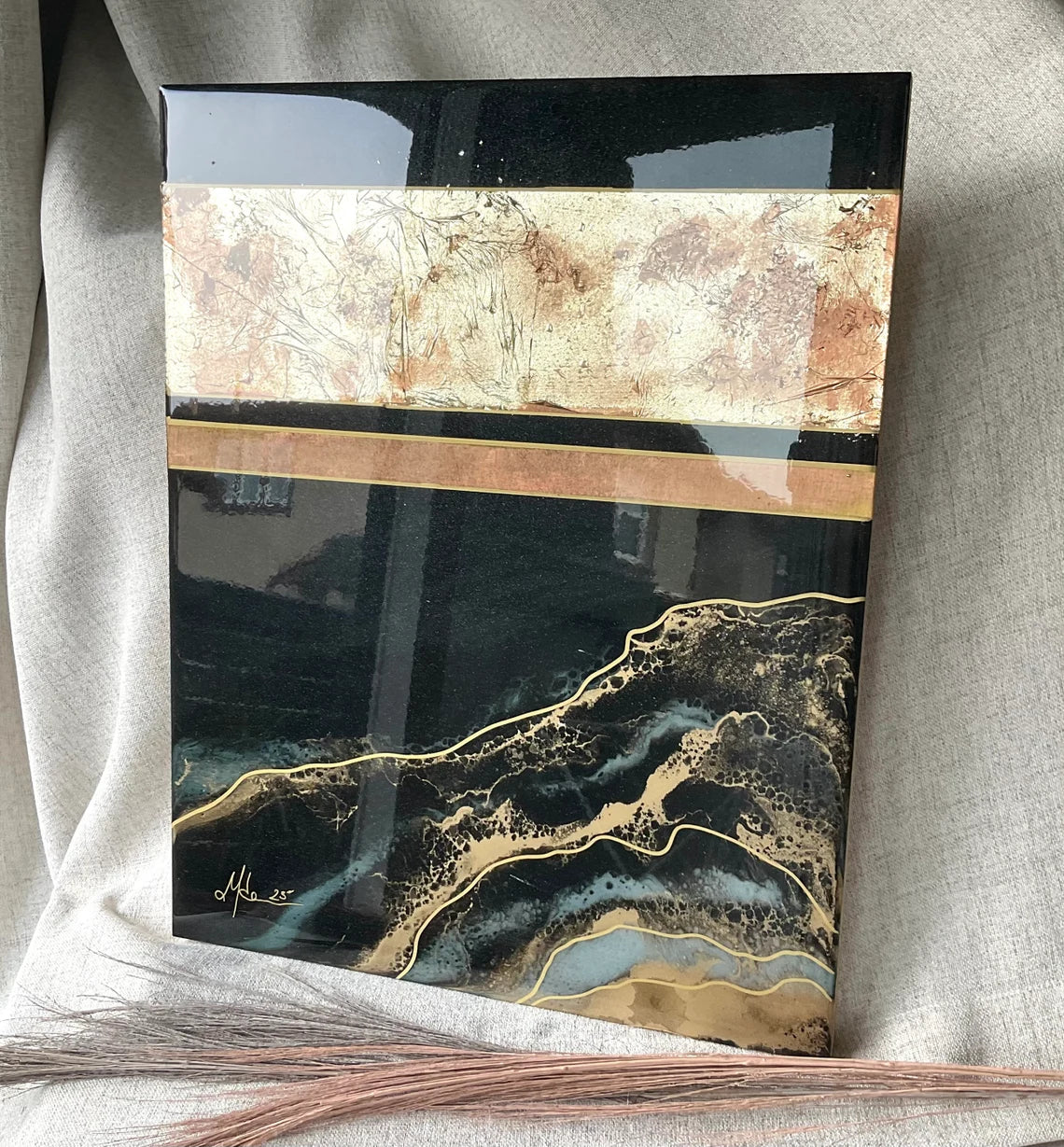 Resin Golden Ocean and Sands Black Wall Art - Ann Taylor Creation and Designs