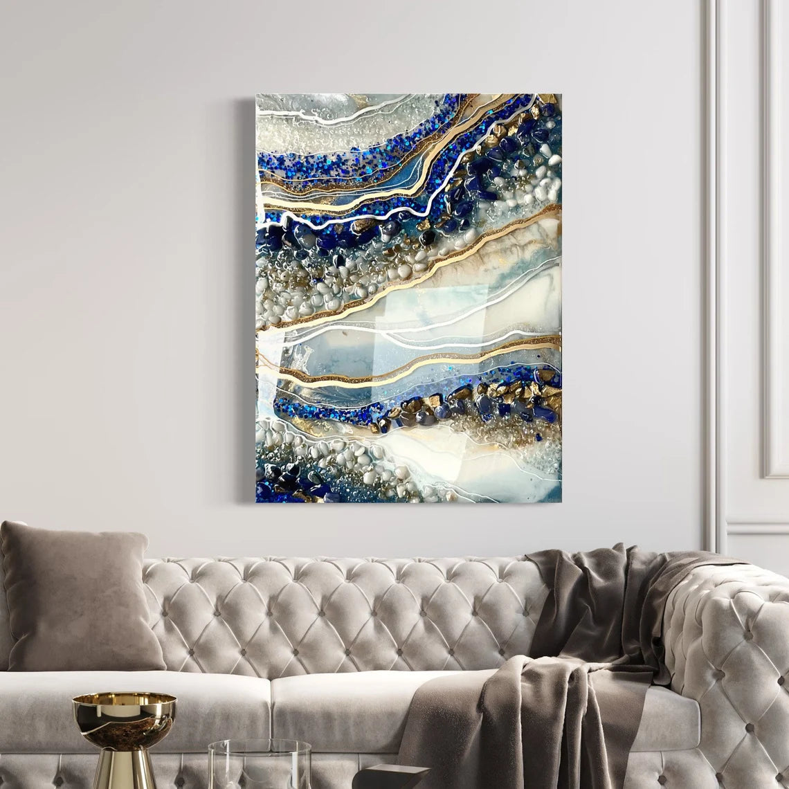 Royal Blue White & Gold Resin Wall Art