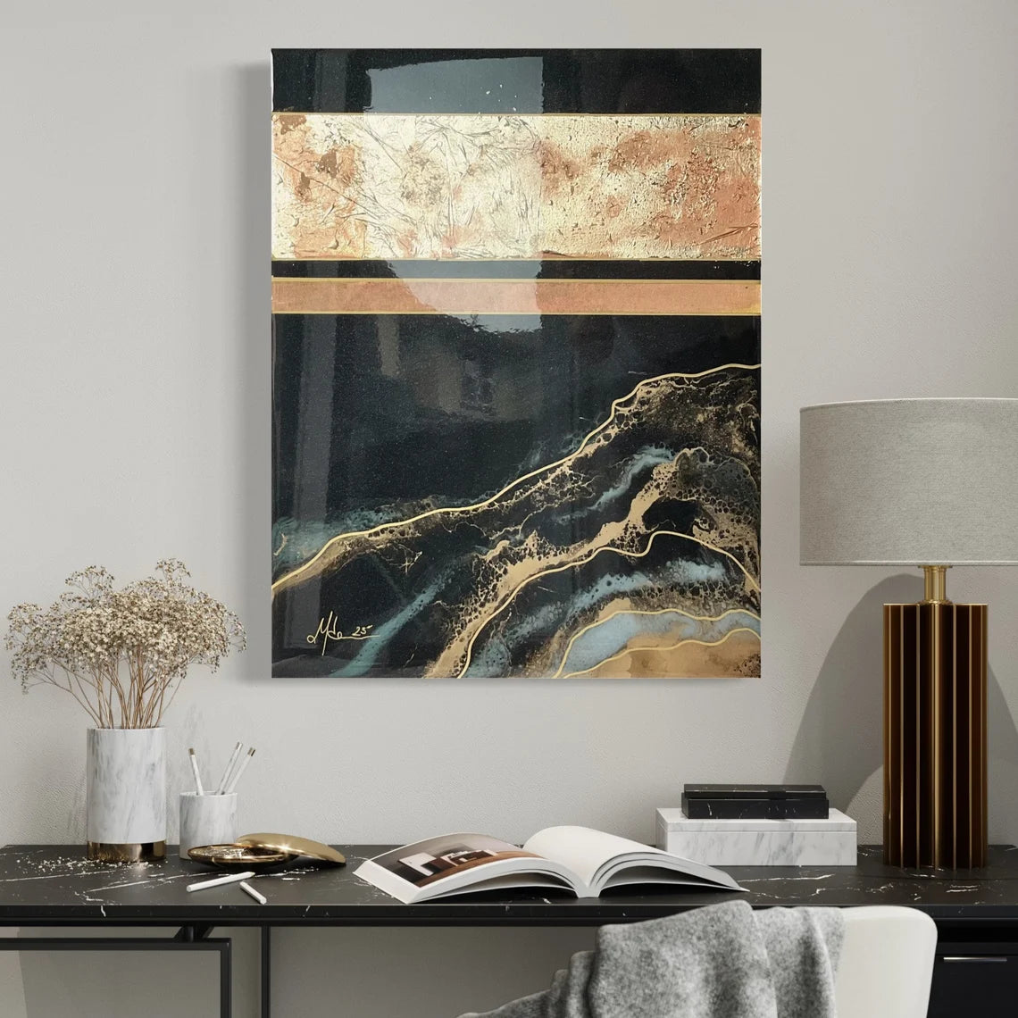 Resin Golden Ocean and Sands Black Wall Art - Ann Taylor Creation and Designs