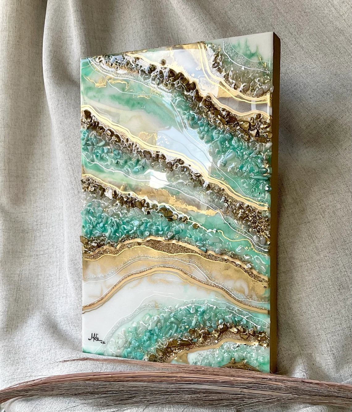 Aqua And Gold Resin Wall Art