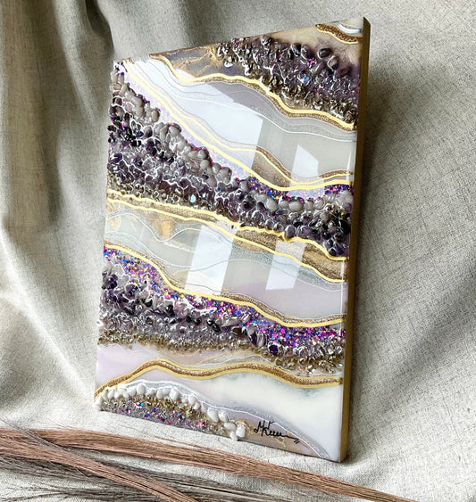 Purple Lavender & Gold Resin Wall Art - Ann Taylor Creation and Designs