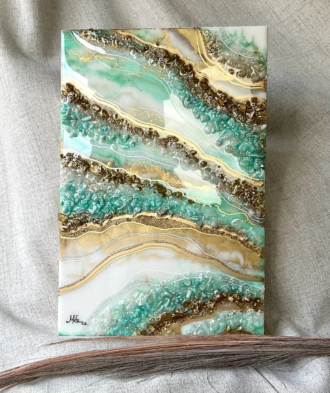 Aqua And Gold Resin Wall Art