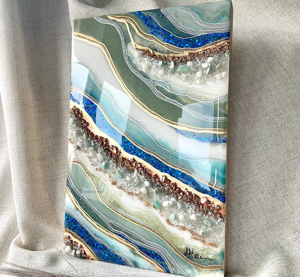 Blue Green And Gold Resin Wall Art - Ann Taylor Creation and Designs