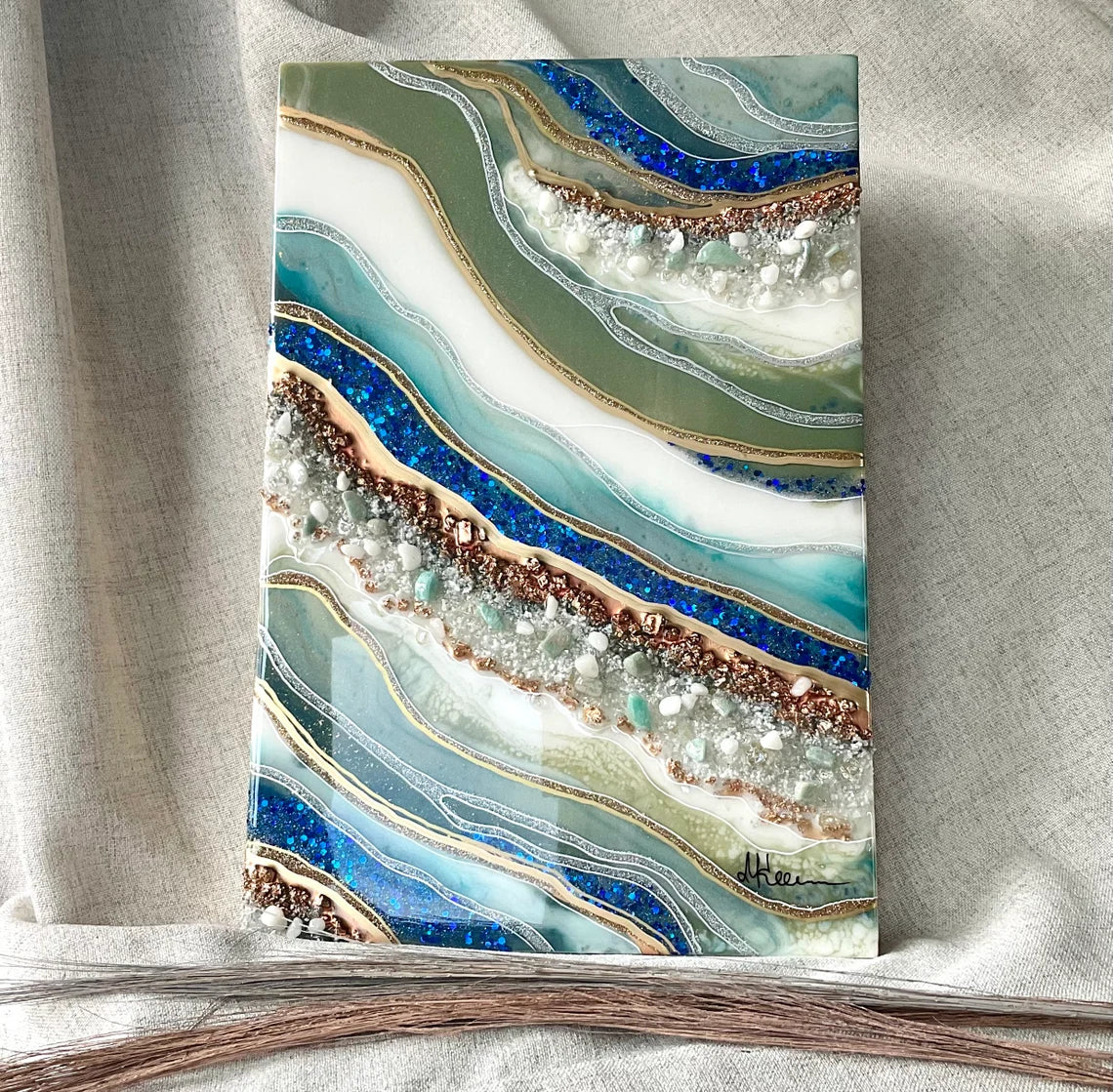 Blue Green And Gold Resin Wall Art - Ann Taylor Creation and Designs