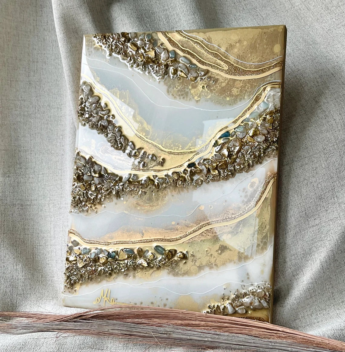 Gold White And Brass Resin Wall Art