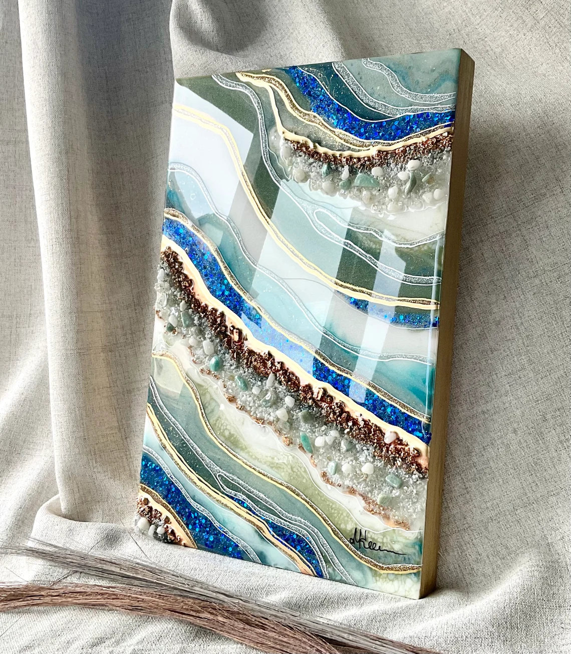 Blue Green And Gold Resin Wall Art - Ann Taylor Creation and Designs