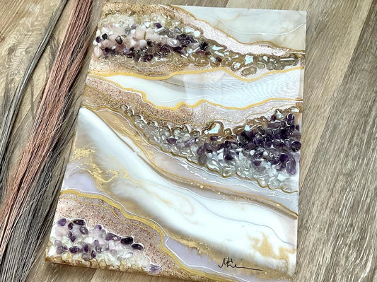 Lavender White & Gold Resin Wall Art