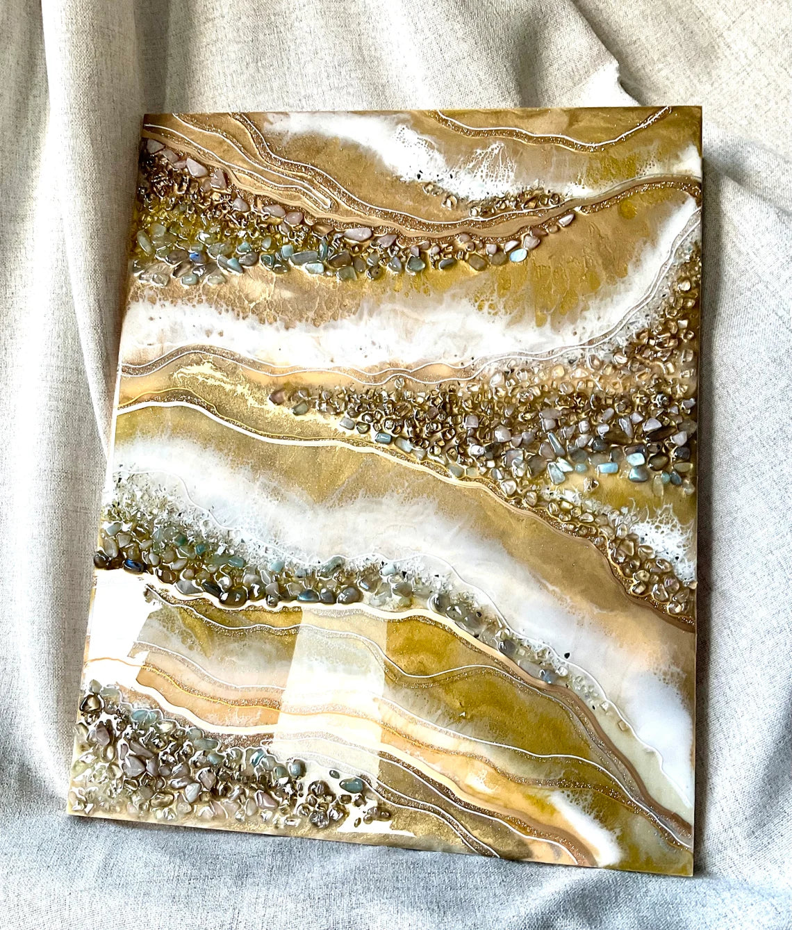 Gold White And Brass Resin Wall Art